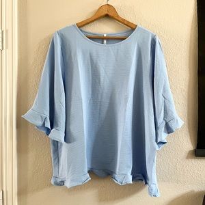 New Mittoshop blue top blouse 2x ruffle shirt baby blue pale popover